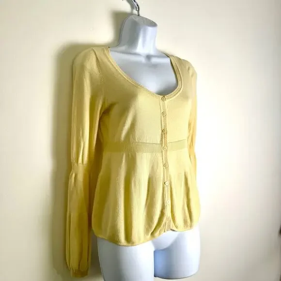 Anthropologie Guinevere Sweater Women Butter Yellow Small Cotton Viscose Classic - Picture 4 of 12
